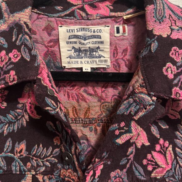 women's unique Levi's Jacquard brownish maroon/pink fringe trucker jacket xs - Picture 3 of 4
